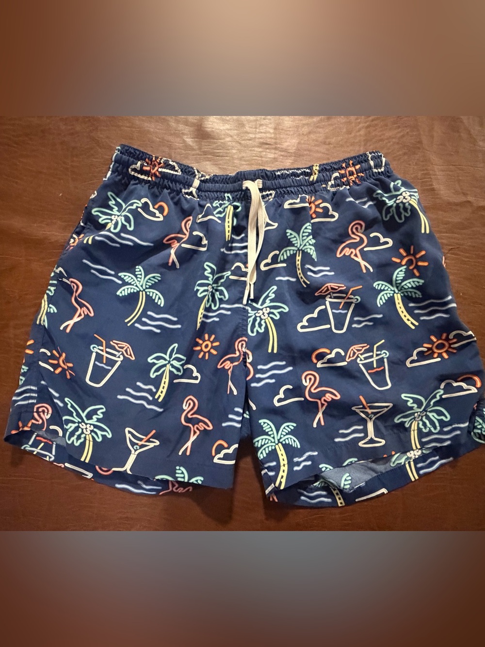 chubbies Navy Tropical Flamingo Hybrid Shorts swim trunks